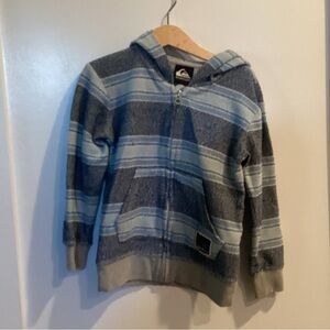 Quiksilver Men's Hooded Zip Sweater in Blue and Gray Stripes